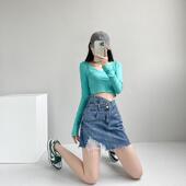 大尺码 包臀0206r 显瘦高腰a字裙裤 胖妹妹不规则牛仔短裙女夏季 新款