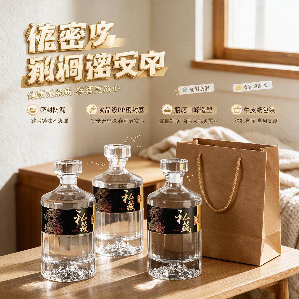 酱香型白酒瓶空500ml玻璃1000ml高端礼盒复古酿酒密封食品级