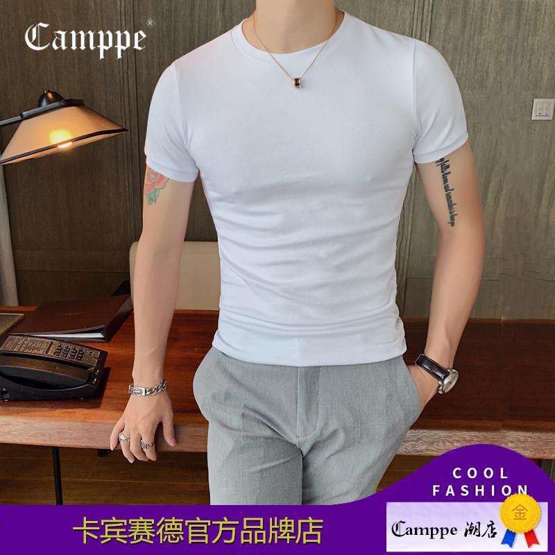 2025夏季新品紧身打底衫男短袖t恤纯棉潮ins圆领潮牌修身上衣韩版