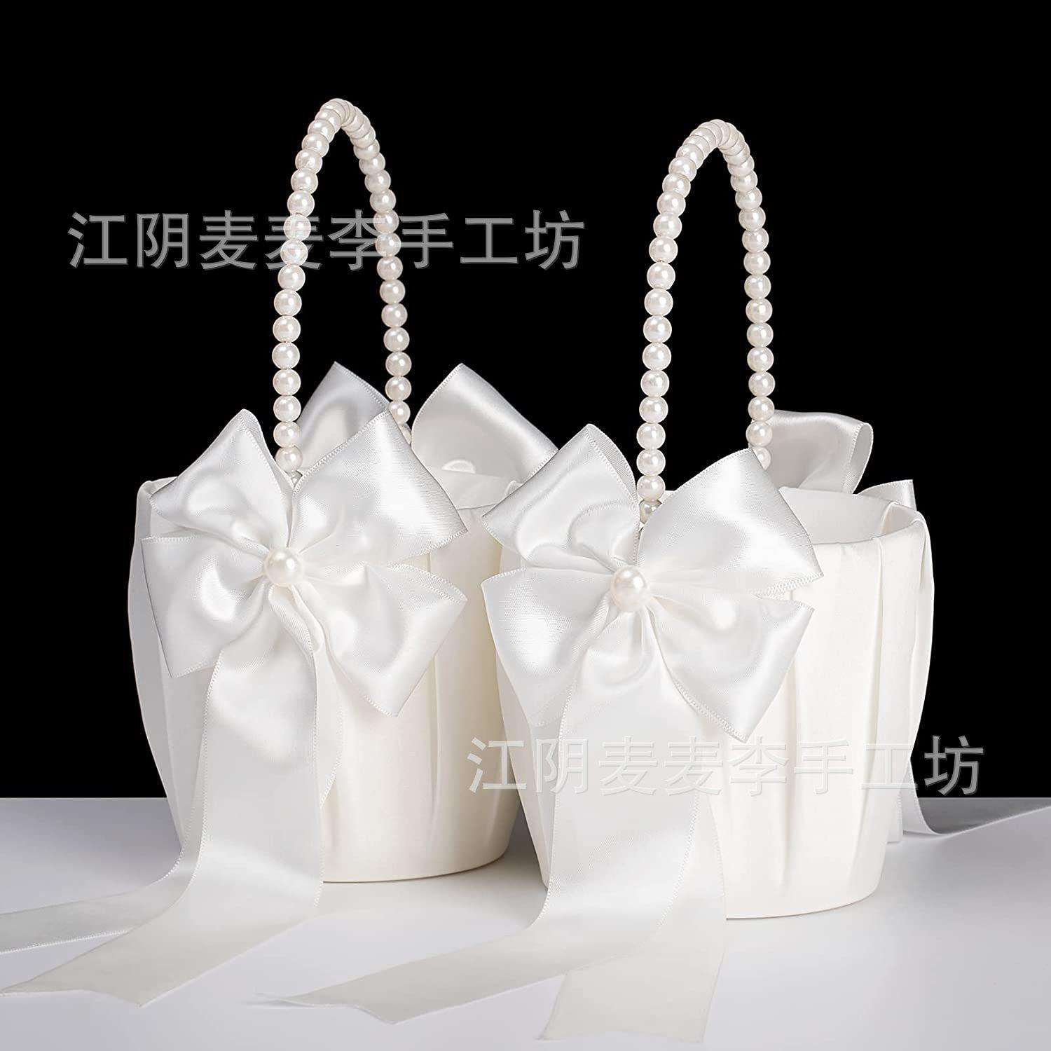 西式婚礼花篮子花童花篮撒花结婚花童撒花珍珠手提花篮珍珠蝴蝶