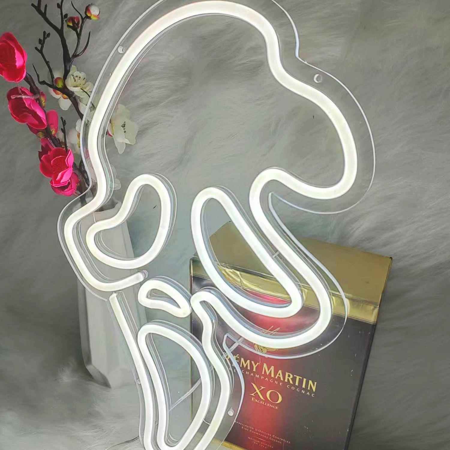 led霓虹灯发光意85字创造型夜万圣节亚骷髅灯头克力透明底牌制作
