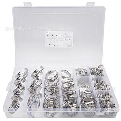 跨境100pcs盒装 201不锈钢卡箍软管夹 软管夹分类套件两用螺丝刀