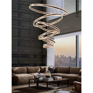 复式 楼别墅挑空大吊灯现代简约轻奢loft公寓跃层楼中楼梯长客厅灯