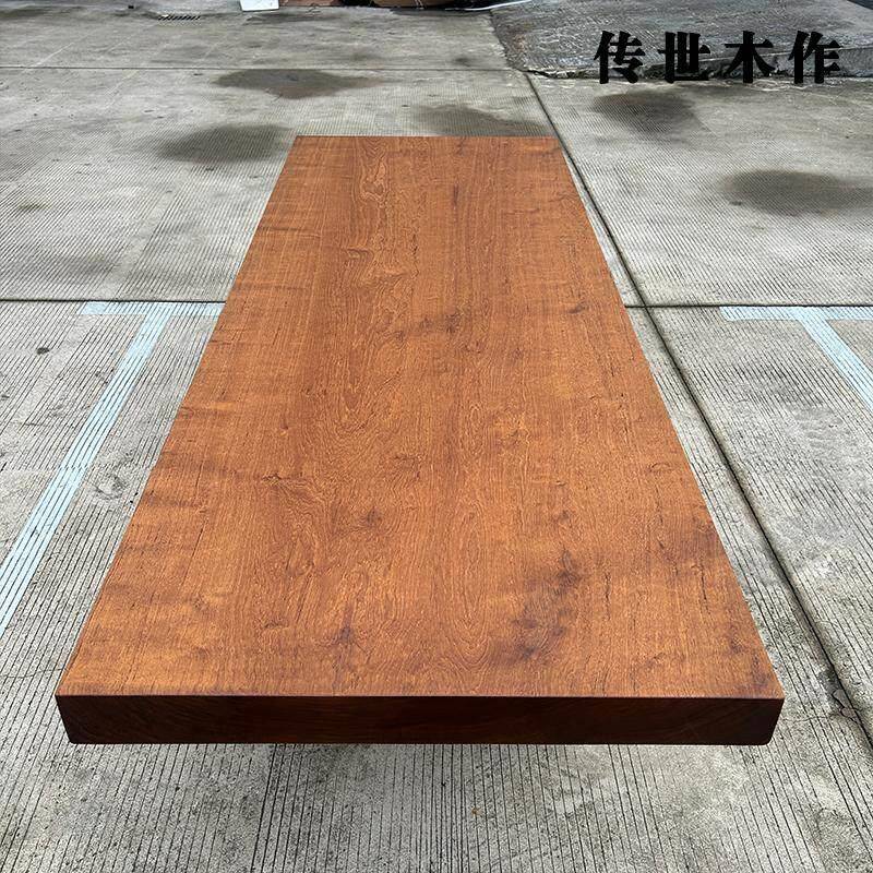 侘寂风柚木大板桌 实木整板茶桌自然边原木餐桌办公会议用
