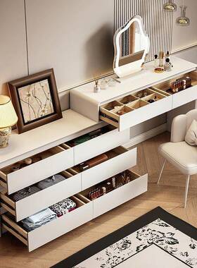 202简现代化妆MAP桌斗柜约卧一体化妆5台全实木烤漆奶油白室梳妆
