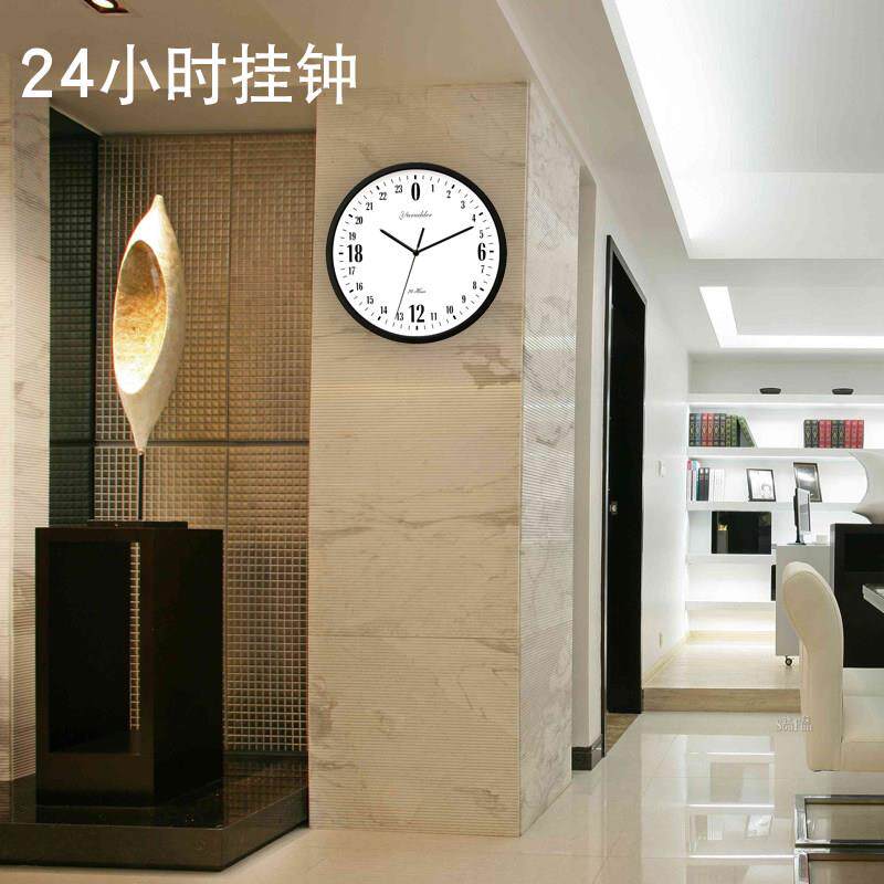 12寸时钟圆形金属尚简约现代24小石英钟G681表挂时钟时客厅英创意