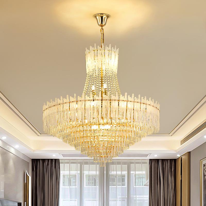 新款轻奢金色水晶灯吊灯酒店别墅大厅复式楼灯饰灯具客厅吊灯
