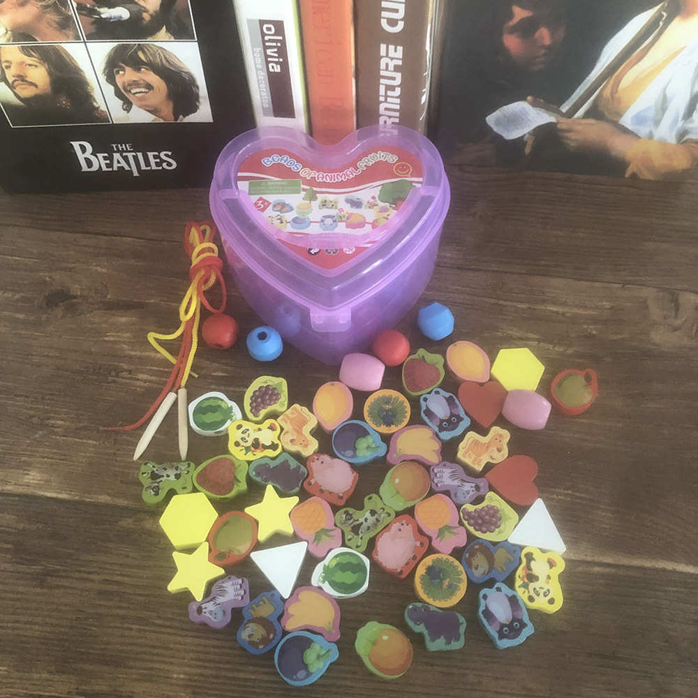 儿童积木益智串珠玩具早教宝宝穿珠子穿线动物水果木制串线2-6岁5