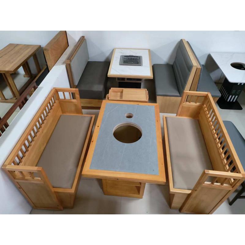 火锅桌商用新中式老榆木无烟烧烤桌洒店串串简易岩板卡座餐桌组合