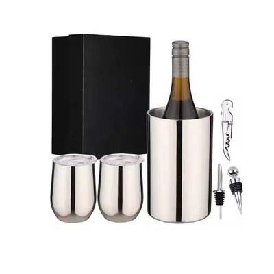 跨境新品不锈钢双层冰桶1600ml鸡蛋杯12oz6件套套装调酒全套酒塞