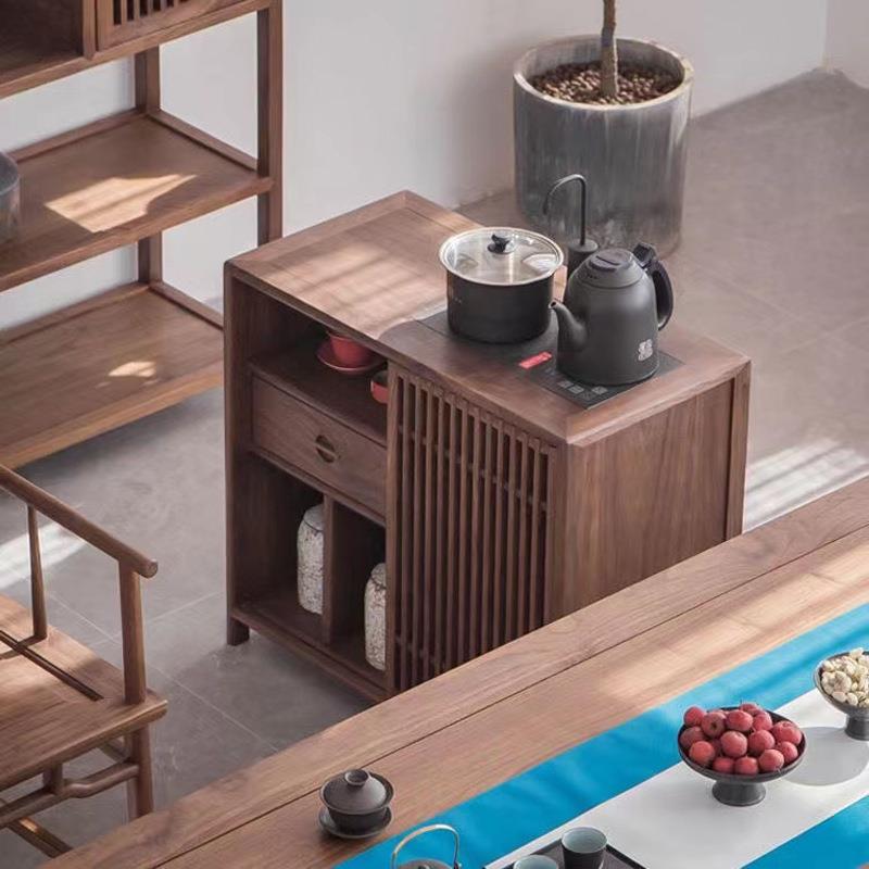新中式全实木老榆木餐边柜家具办公室极简轻奢型烧水柜茶台茶水柜