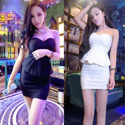 夜场新款桑拿技师工服性感抹胸小礼服遮肚显瘦包臂小个子洋装女