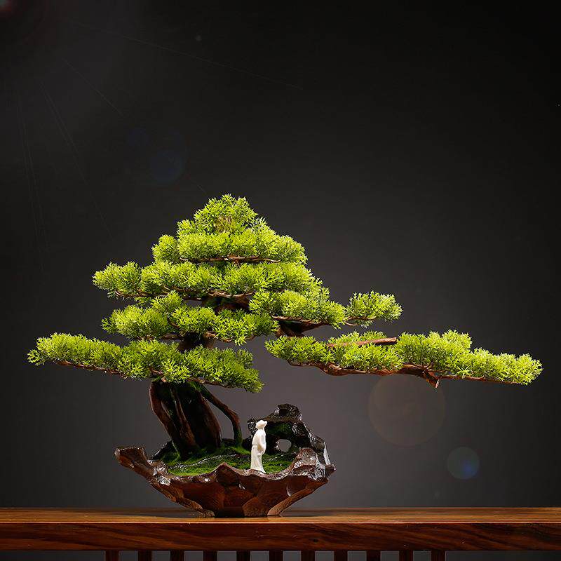 仿真迎客松盆景绿植盆栽客厅电视柜玄关办公室家居装饰新中式摆件