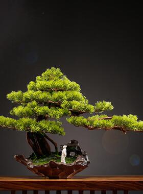 仿真迎客松盆景绿植盆栽客厅电视柜玄关办公室家居装饰新中式摆件