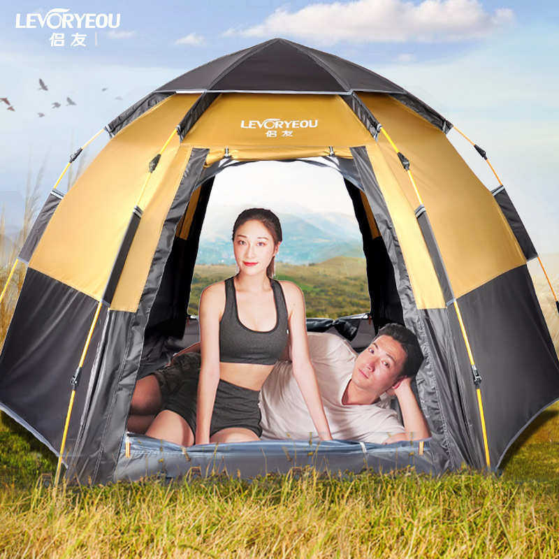 户外六角自动帐篷防雨防晒折叠自动速开便携沙滩野餐野营露营加大