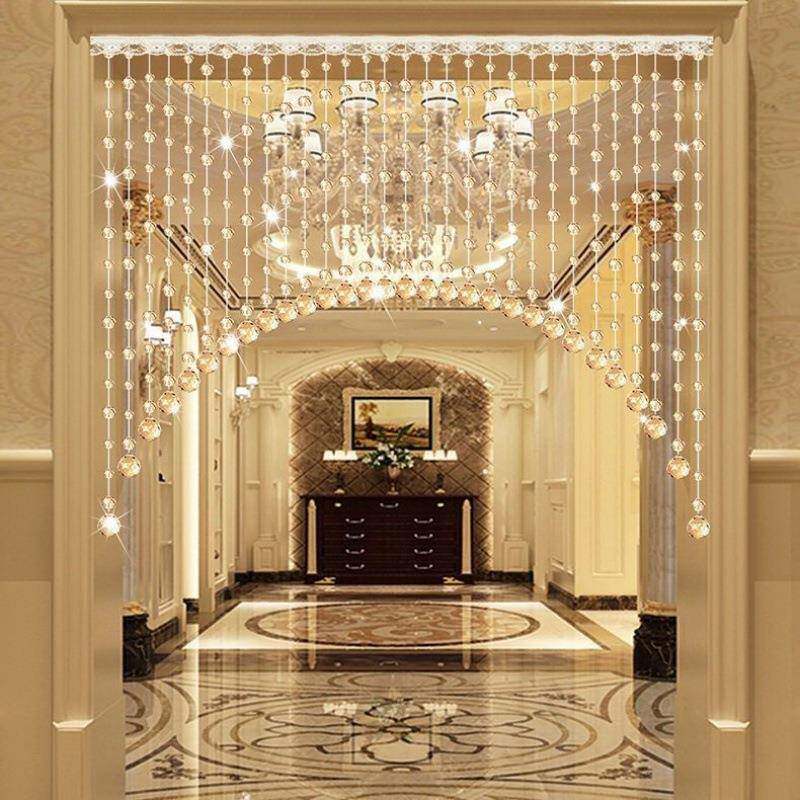 水晶珠帘玄关隔断卧室客厅过道装饰免打孔自粘成品半截新款拱形