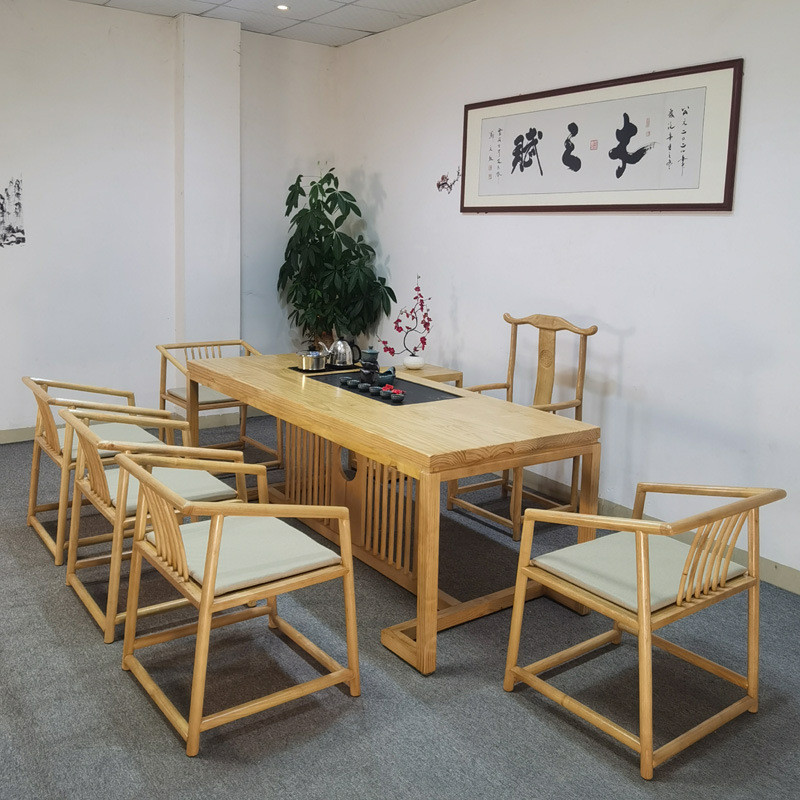 带茶盘泡茶台客厅新中式大茶桌办公室松木茶桌椅组合拆装屏风桌腿
