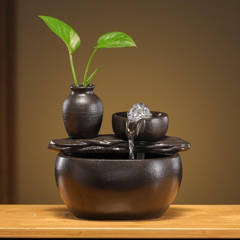 时来运转风水球流水招财摆件循环水喷泉客厅茶台桌面鱼缸装饰品
