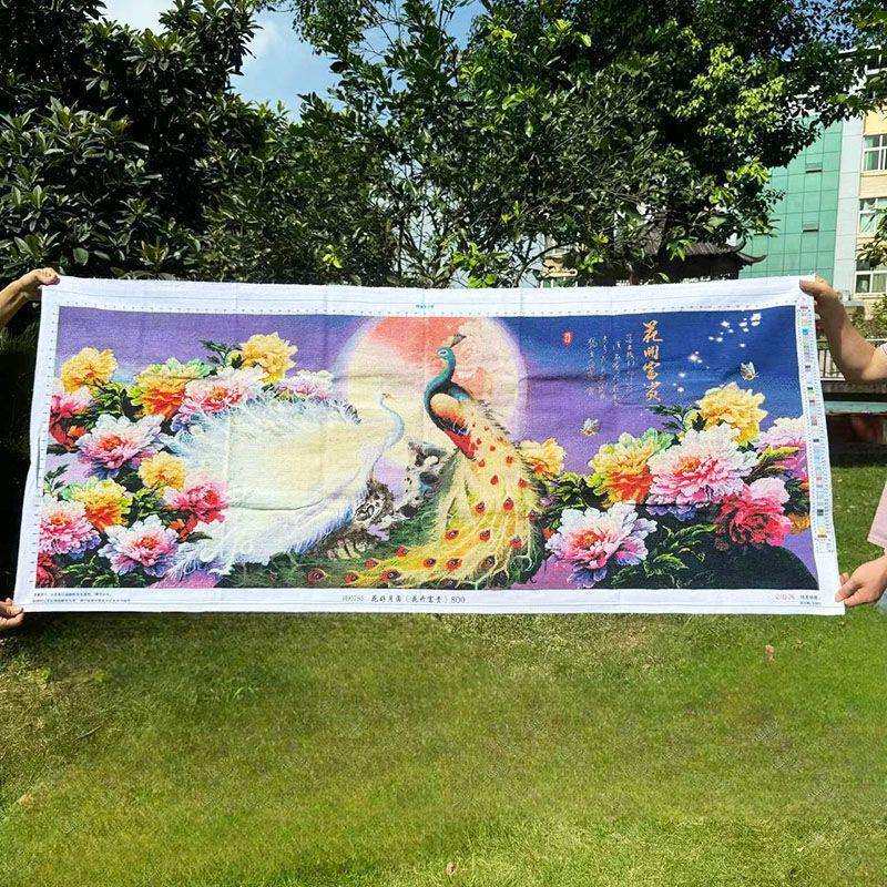 绣好的纯手工十字绣成品花开富贵孔雀牡丹图客厅装饰画不带框