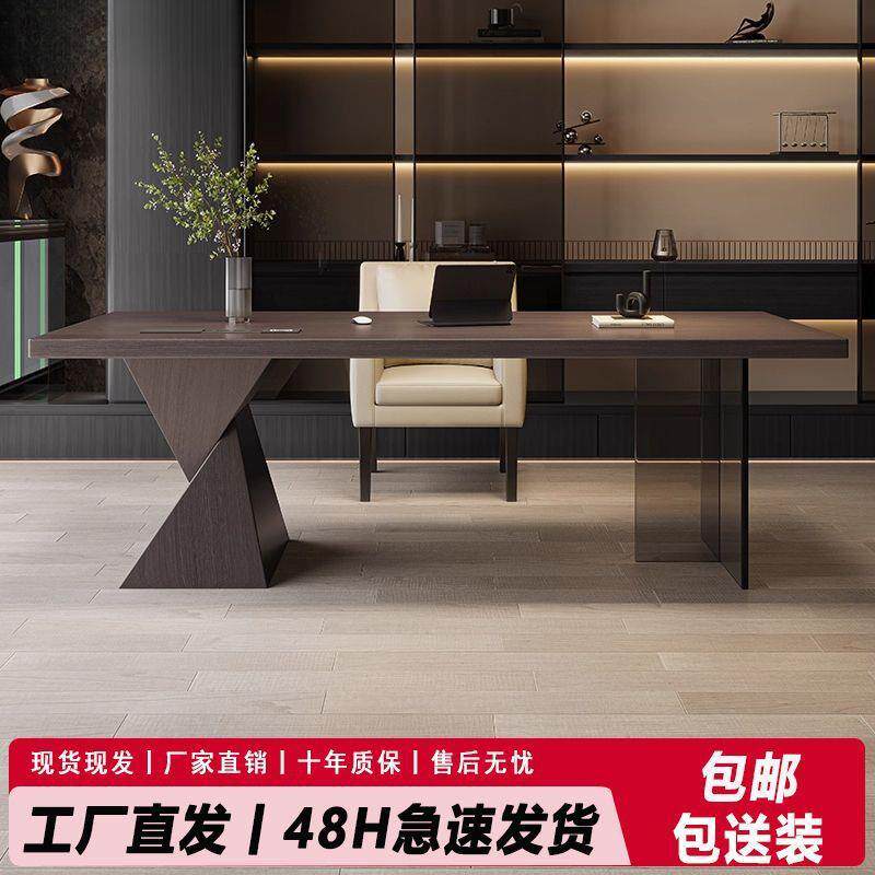 意式极简实木书桌简约高端客厅办公桌工作台亚克力悬浮家用电脑桌