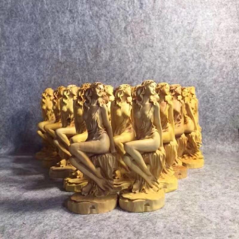 艺铭仙苑 黄杨木自由女像摆件木制工艺品地摊爆款