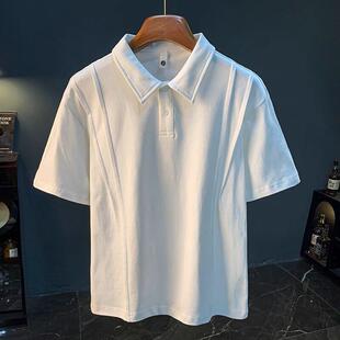 男2025夏季 白色polo衫 中袖 宽松纯棉短袖 男 Home t恤翻领半袖 Daily