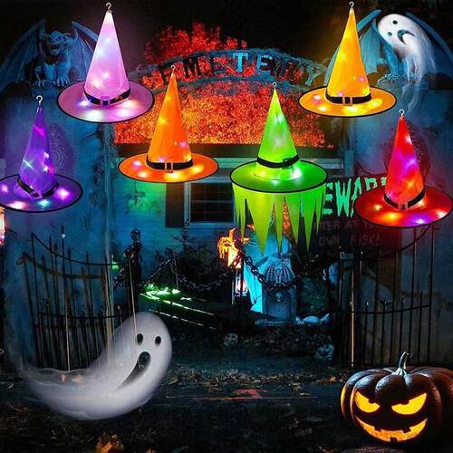 2pcHalloween Witch Hat Party Glowing Wizard Dancing Dressup
