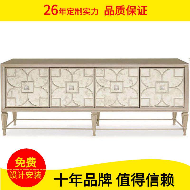 轻奢茶几电视柜组合套装简约现代美式欧式香槟金实木电视柜小户型