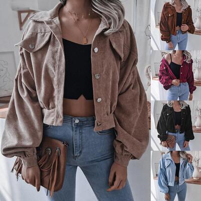Lantern long sleeved corduroy short jacket, single women's