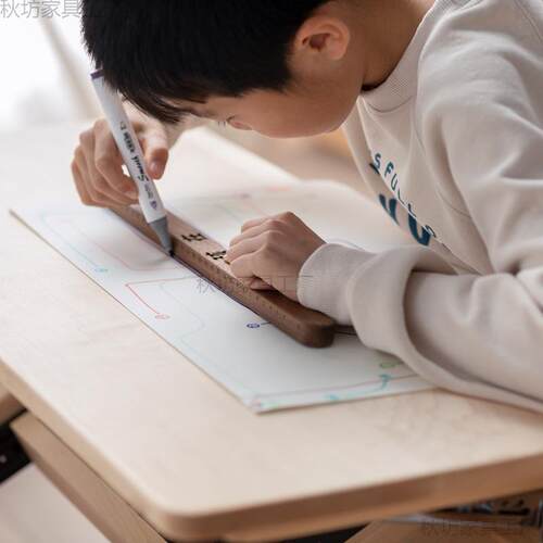 7W孩在 学习桌B款 桌面高低可调 升降写字书桌 儿童实木收纳