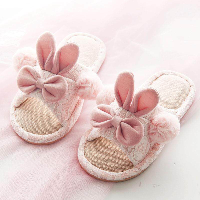 亚麻拖鞋女可爱春秋室内学生少女心卧室家居防滑四季棉麻夏季凉拖