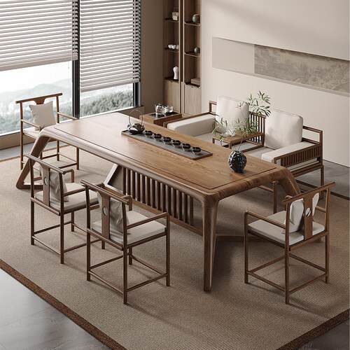 新中式实木屏风茶桌客厅家用办公室接待泡茶台现代简约罗汉床组合