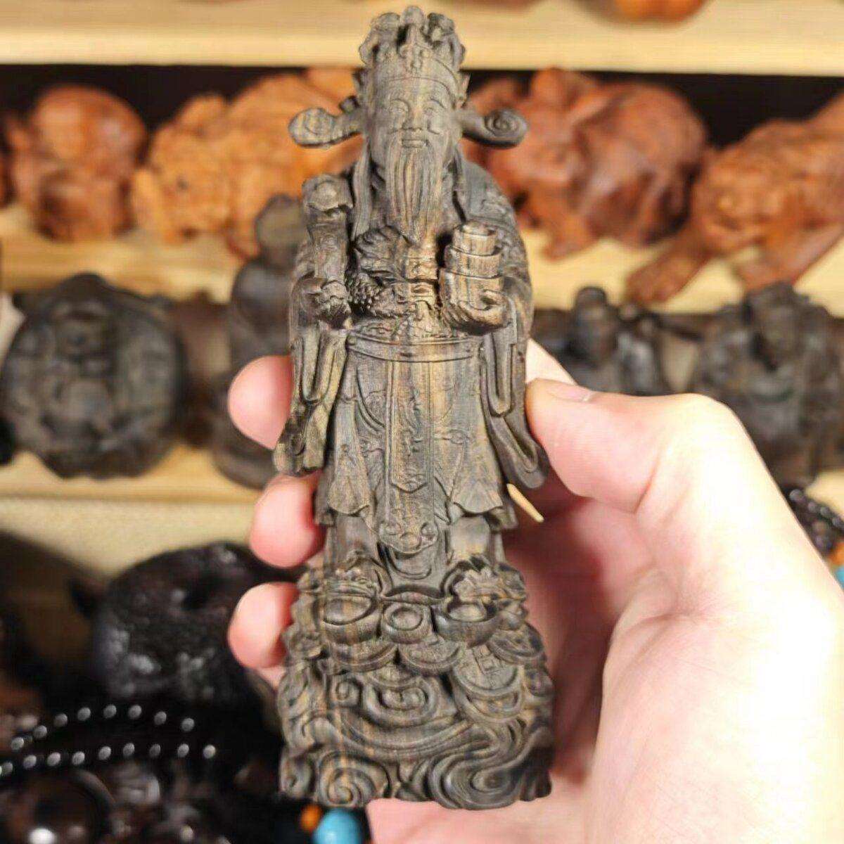 13厘米印尼沉香木财神爷文财神摆件家居摆饰实心手工艺品开业旺财