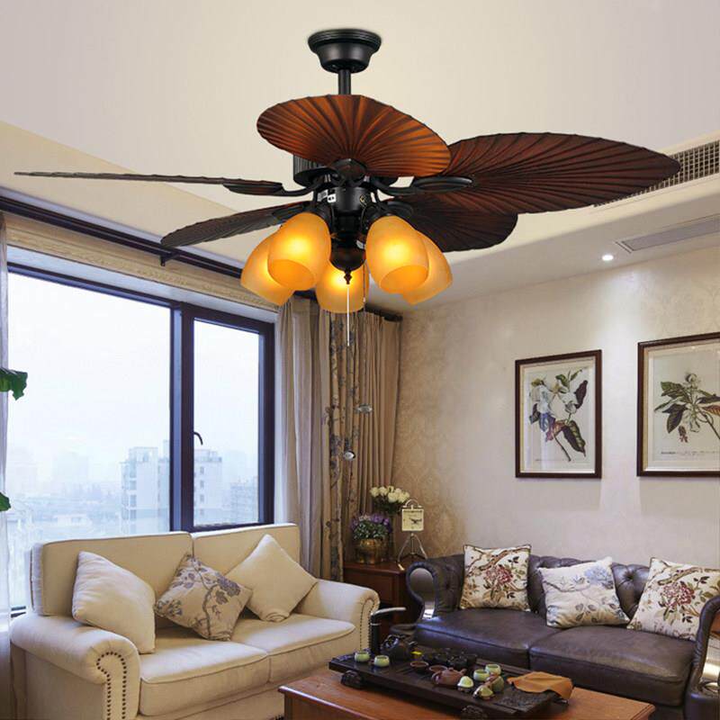 吊扇灯吊扇灯欧式覆古琉璃灯罩宫廷家装风扇带灯客厅遥控风扇吊灯