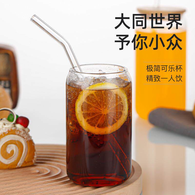 亚马逊12oz玻璃杯咖啡杯子水杯耐高温带盖吸管杯竹制高硼硅玻璃