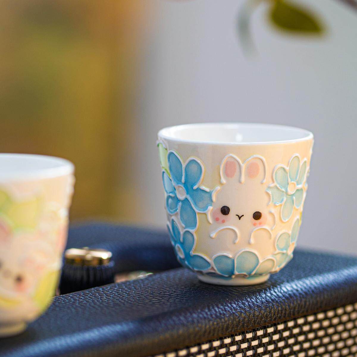 慧谷湖 可爱功夫茶杯大师杯陶瓷手握杯茶具茶杯可爱兔子小水杯