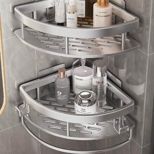 墙角置物架枪灰免打孔太空铝浴室卫生间三角篮壁挂架洗手间收纳架