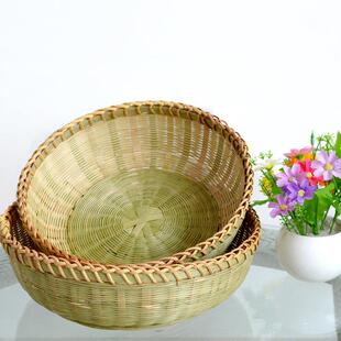 直销新款 竹青丝藤口竹篮家用竹编制品手工编篮子水果篮有藤编口三