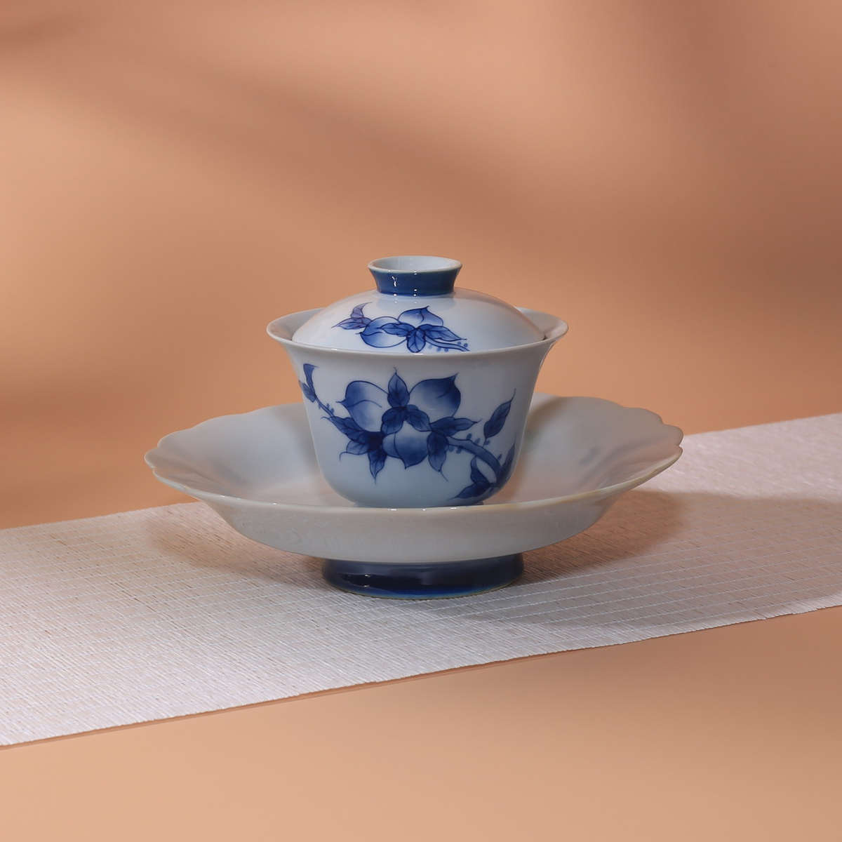 夏禾茶具釉下彩手绘青花盖碗小容量单泡茶碗茶杯壶承仿古中式盖碗