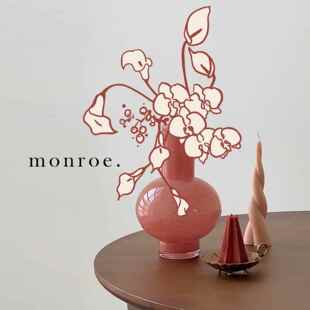 粉色潮色玻璃鲜花插花复古大花瓶家居摆件客厅中古