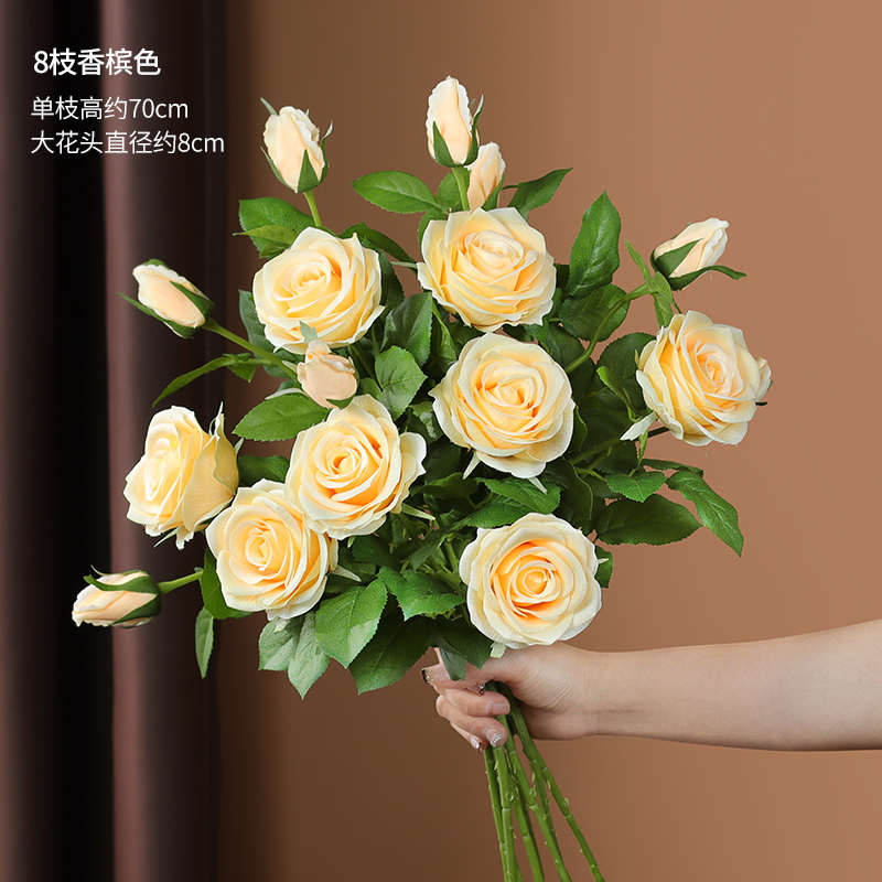 摆件餐桌红玫瑰bc10轻客厅奢花束干花电视柜花花香槟摆设室内