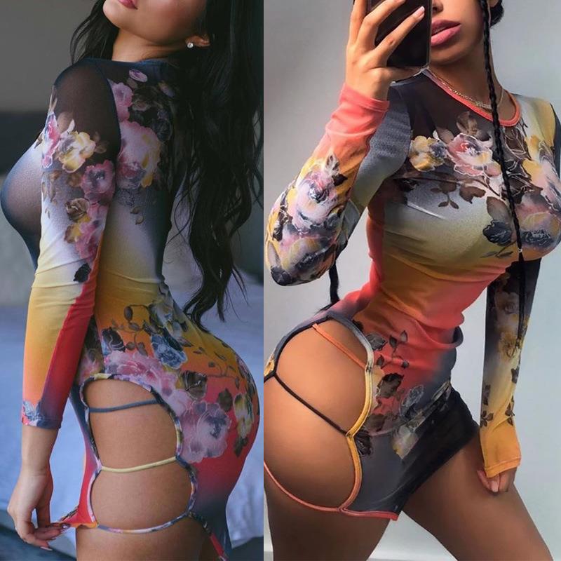 simenual s grunge digital sheer long mini dress women sexy