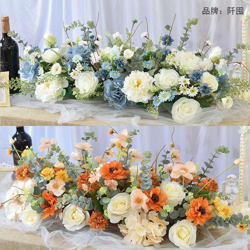 酒店餐厅餐桌花长桌摆花仿真台花会议室桌面装饰假花仿真花艺摆件