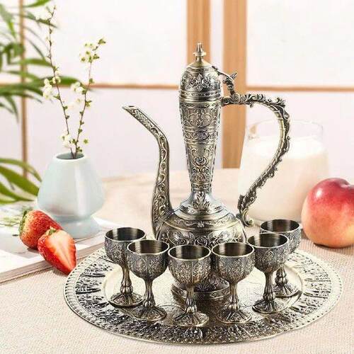 Turkish Coffee Set with Pot Cups Tray Serving Drinkware