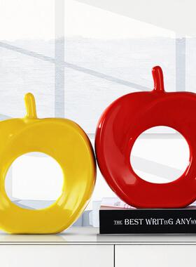 摆件苹 ??果瓷艺摆设创意现代酒简约风格家陶里玄关电视柜工客厅