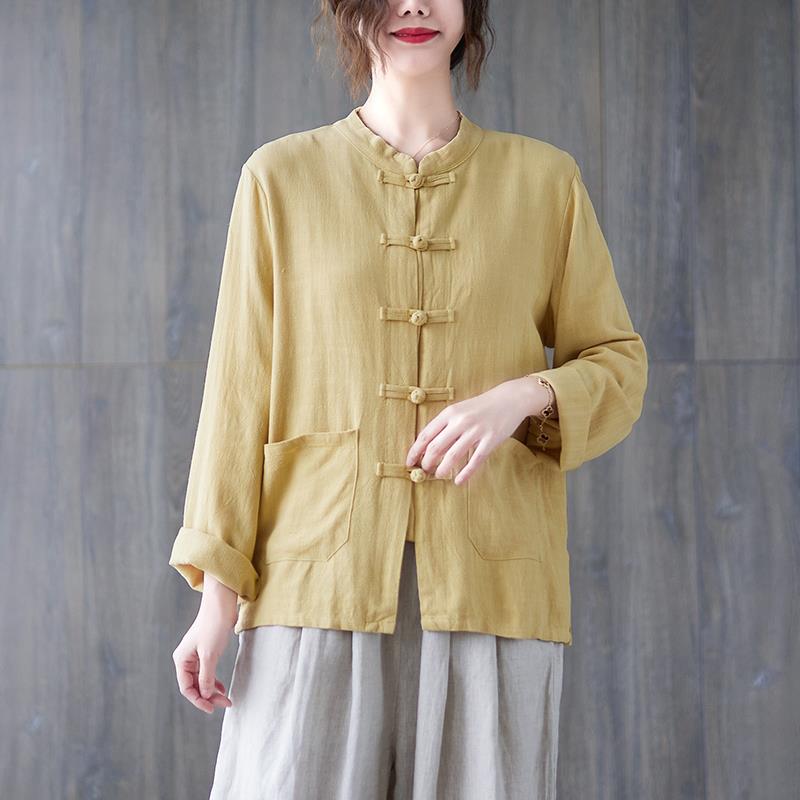 高档棉麻复古极立领中式盘上衣秋春款太服女扣禅宽松大码外套茶服
