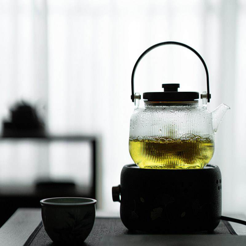 竹柄玻璃茶壶木柄提梁茶壶艺术茶具花茶杯电陶瓷炉下午茶水壶
