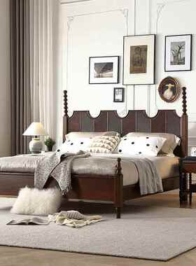 F203#复古中古风床实木法式雕花罗马柱黑色轻奢卧婚主名宿家用高