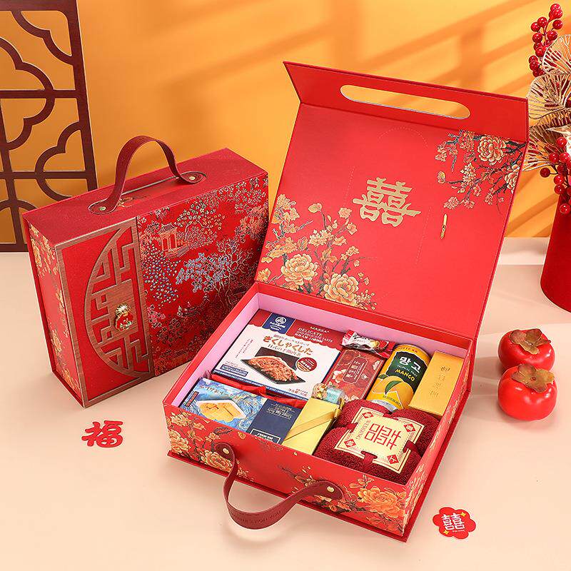 喜糖盒子天地盖一体式新中式创意结婚订婚翻盖手提伴手礼礼盒