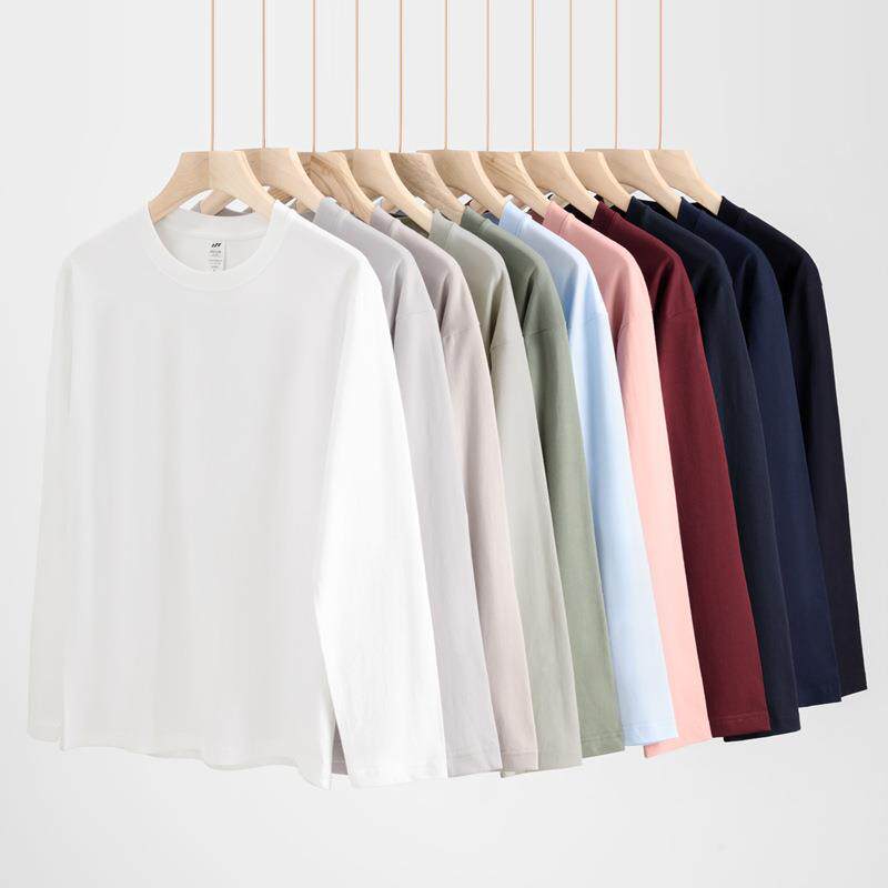 230克重磅纯棉白色长袖t恤男打底衫秋冬季内搭纯色男装圆领上衣服